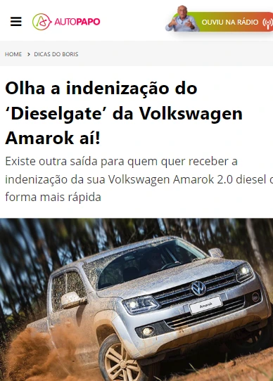 Olha a indenização do ‘Dieselgate’ da Volkswagen Amarok aí! - Leia mais em https://autopapo.uol.com.br/blog-do-boris/volkswagen-amarok-dieselgate/